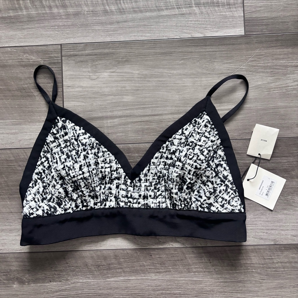 Sandro Black & White Tweed Crop Top Large
